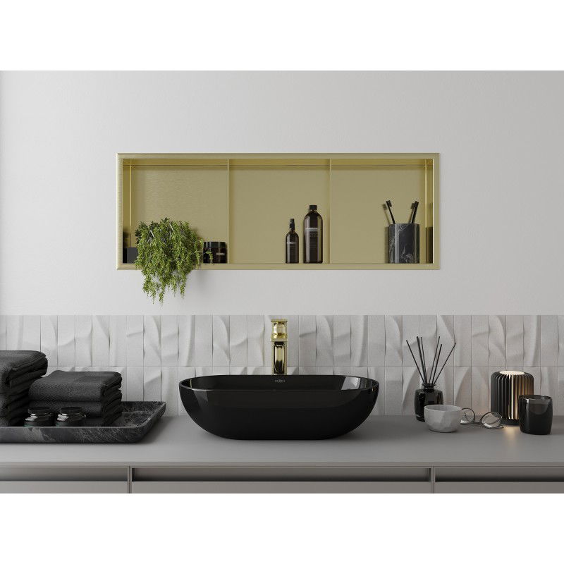 Mexen X-Wall-R Nischenregal mit Flansch und Regal 90 x 30 cm, gebürstetes Gold - 1950903010S