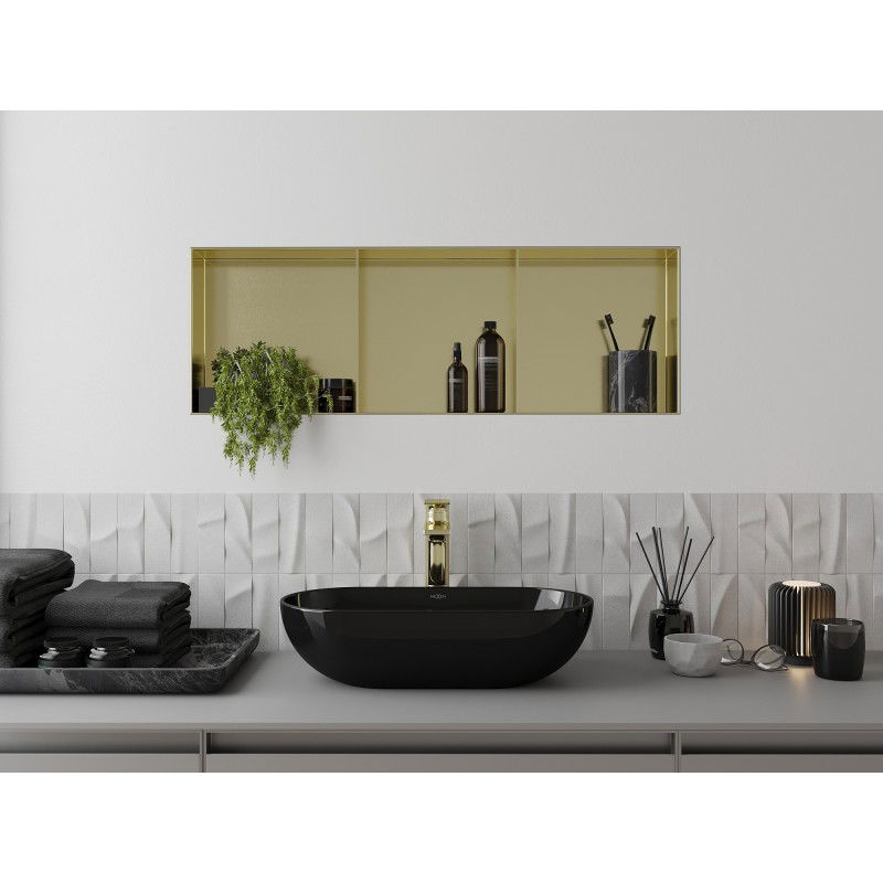 Mexen X-Wall-NR Nischenregal ohne Flansch mit Regal 90 x 30 cm, gebürstetes Gold - 1951903010S