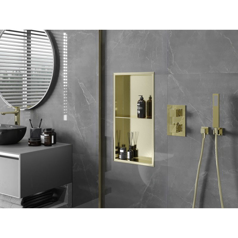 Mexen X-Wall-R nischhylla med krage och hylla 60 x 30 cm, borstad guld - 1950603010S