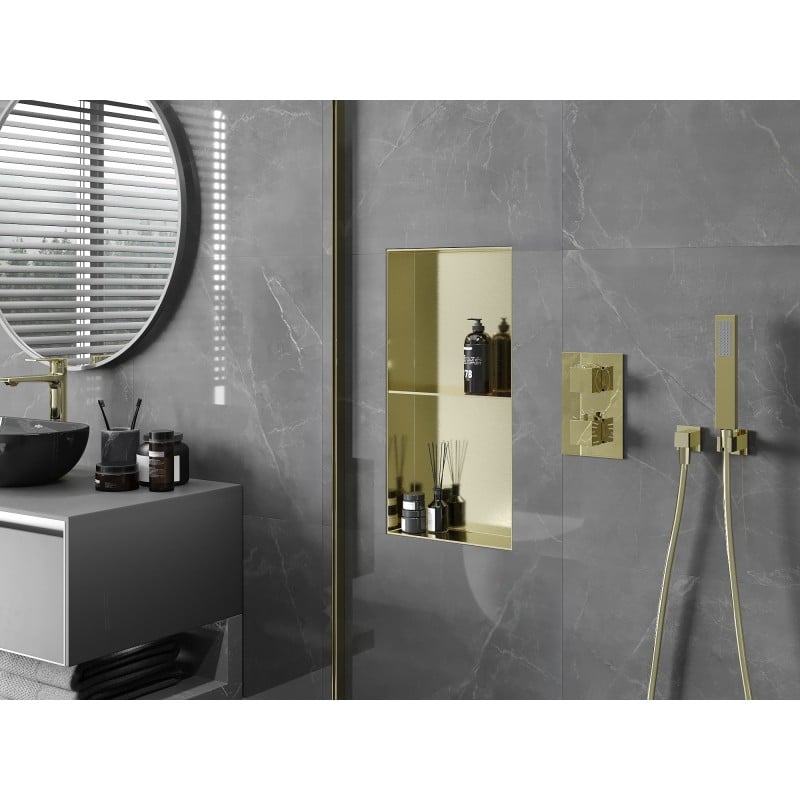 Mexen X-Wall-NR nisplank zonder flens met plank 60 x 30 cm, geborsteld goud - 1951603010S