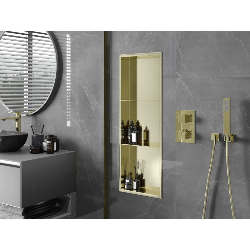 Mexen X-Wall-R ραφάκι με περιλαίμιο και ράφι 90 x 30 cm, χρυσό βουρτσισμένο