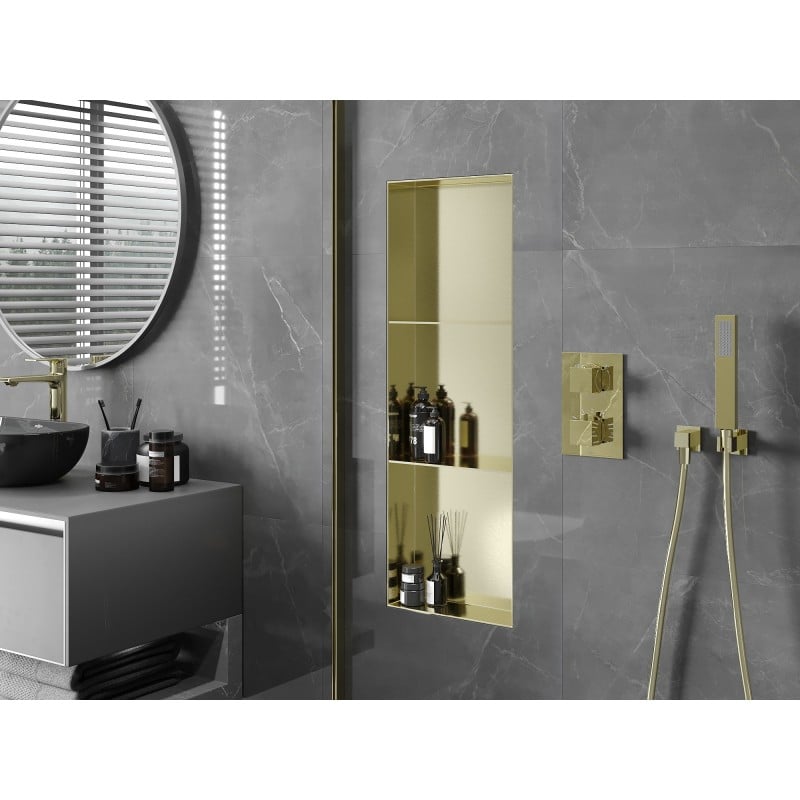 Mexen X-Wall-NR prateleira embutida sem flange com prateleira 90 x 30 cm, dourada escovada - 1951903010S