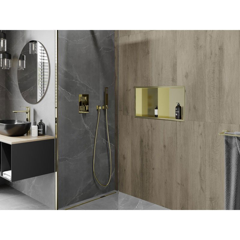 Mexen X-Wall-R nisvak met witte rand en plank 60 x 30 cm, geborsteld goud - 1950603010S