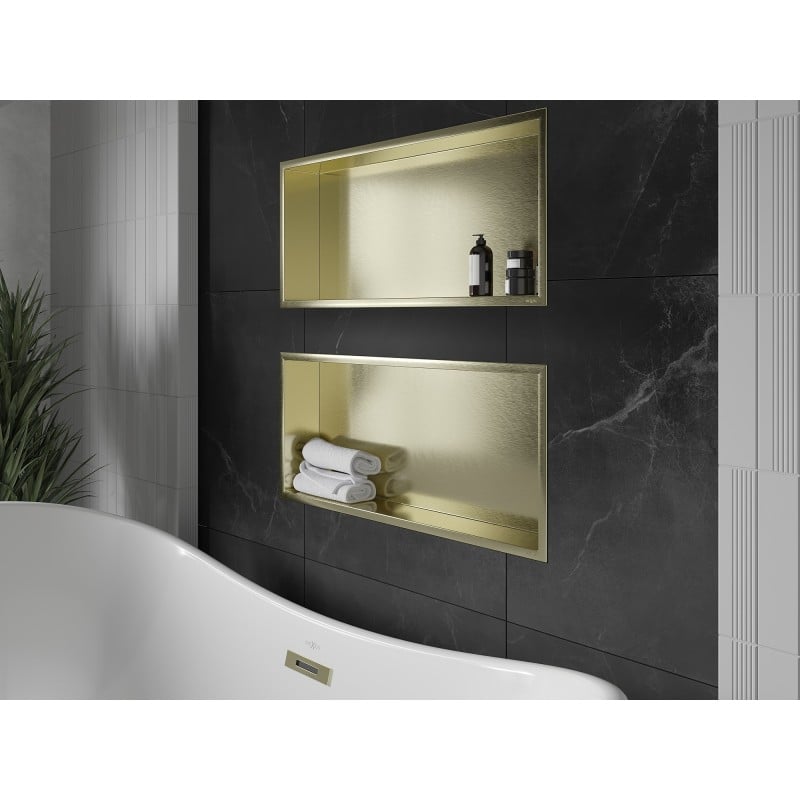 Mexen X-Wall-R nisnisplank met flens 75 x 30 cm, geborsteld goud - 1950753010