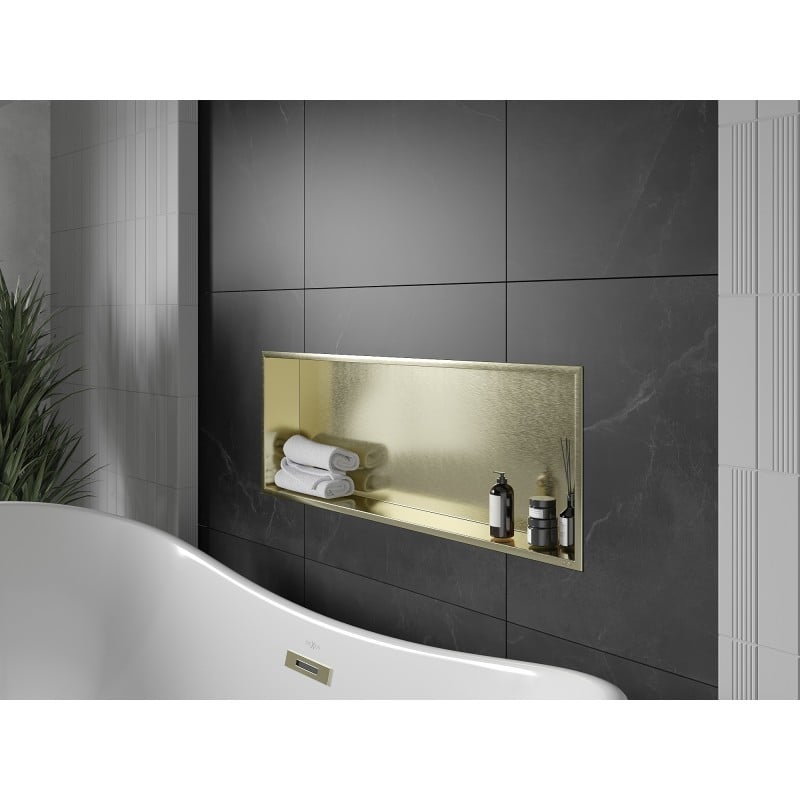 Mexen X-Wall-R półka wnękowa z kołnierzem 90 x 30 cm, złota szczotkowana - 1950903010
