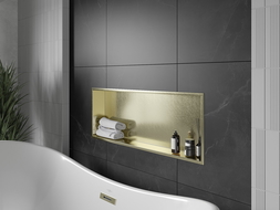 Mexen X-Wall-R Nischenablage mit Flansch 90 x 30 cm, gebürstetes Gold - 1950903010