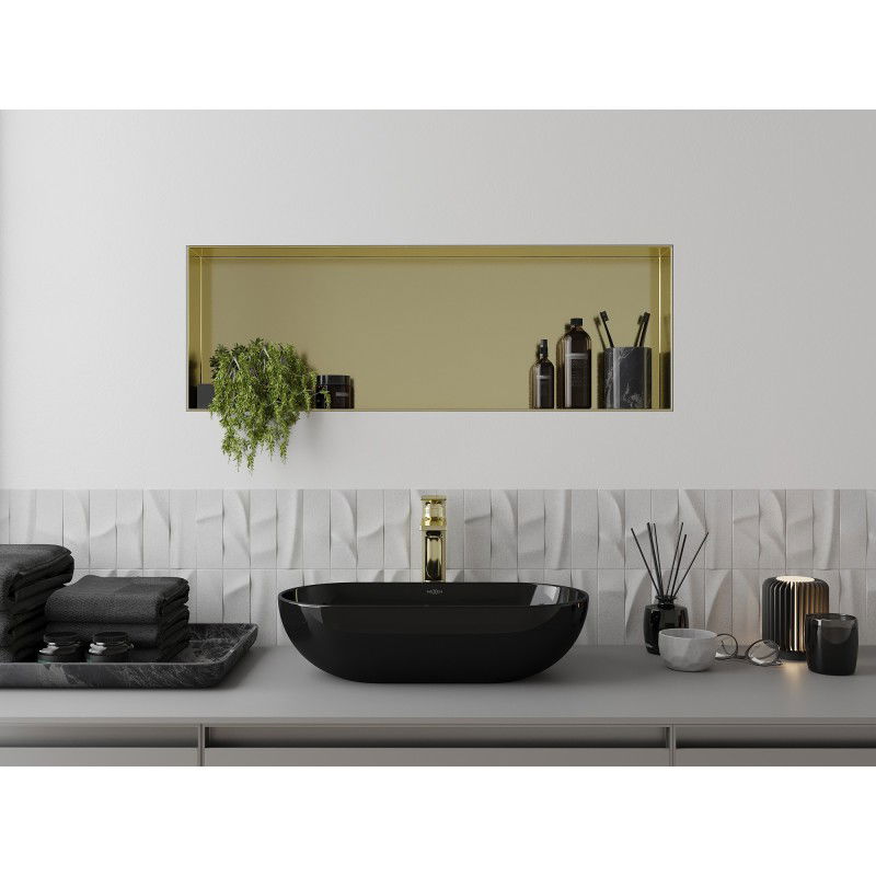 Mexen X-Wall-NR inbouwplank zonder flens 90 x 30 cm, geborsteld goud - 1951903010