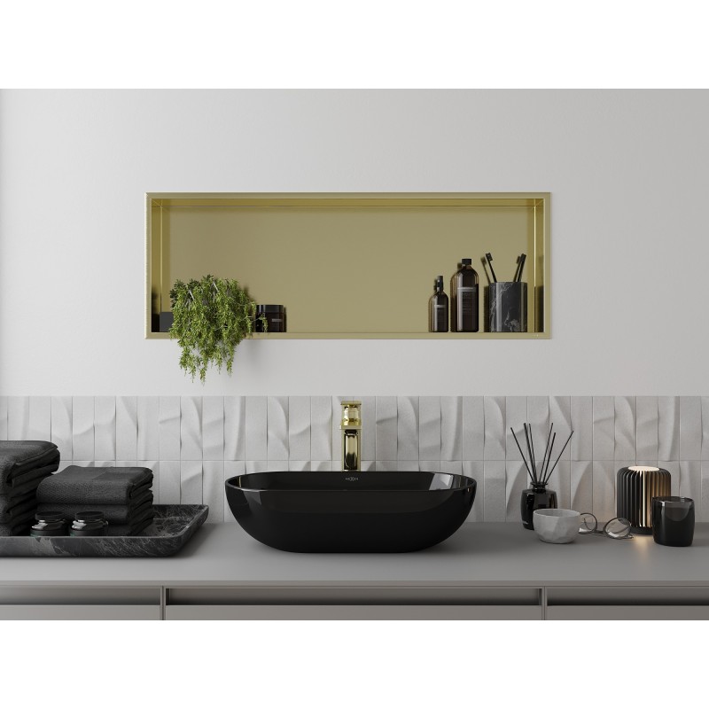 Mexen X-Wall-R półka wnękowa z kołnierzem 90 x 30 cm, złota szczotkowana - 1950903010