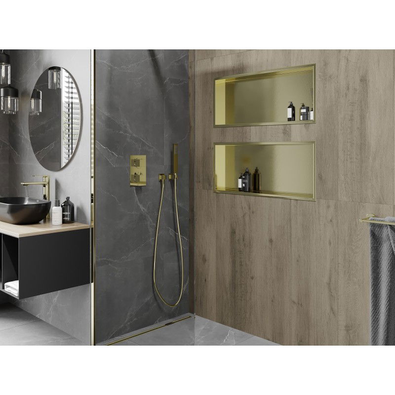 Mexen X-Wall-R prateleira embutida com flange 75 x 30 cm, dourada escovada - 1950753010