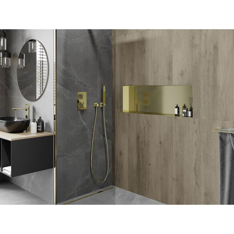 Mexen X-Wall-NR mensola ad incasso senza bordo 90 x 30 cm, oro spazzolato - 1951903010