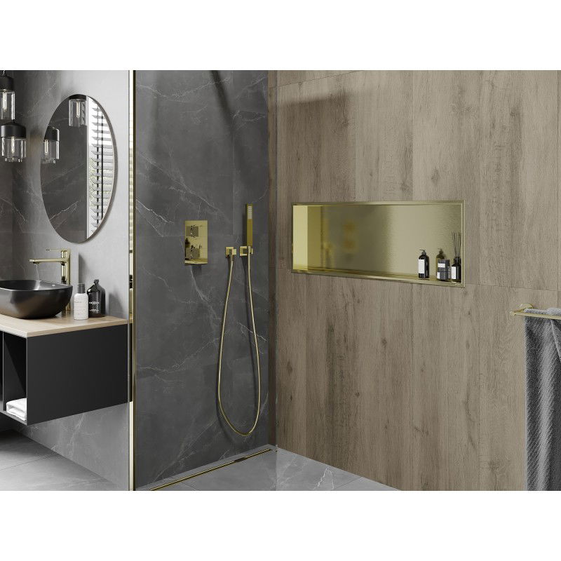 Mexen X-Wall-R Eingebaute Regal mit Flansch 90 x 30 cm, gebürstetes Gold - 1950903010