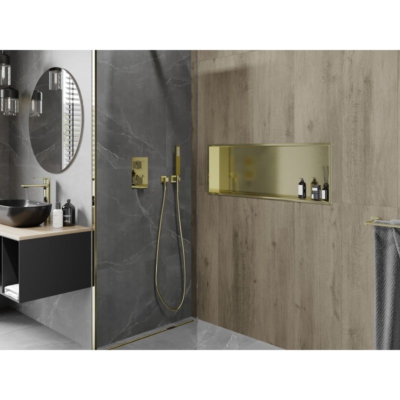 Mexen X-Wall-R półka wnękowa z kołnierzem 90 x 30 cm, złota szczotkowana - 1950903010
