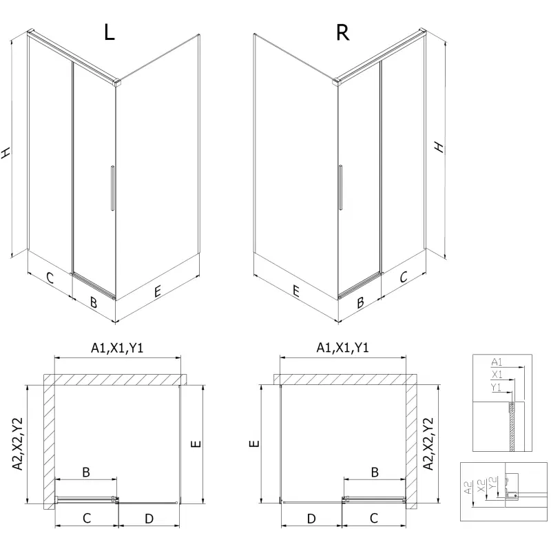 Mexen Rox cabine de douche coulissante 155 x 95 cm, transparent, blanc - 8C2-155-095-20-00