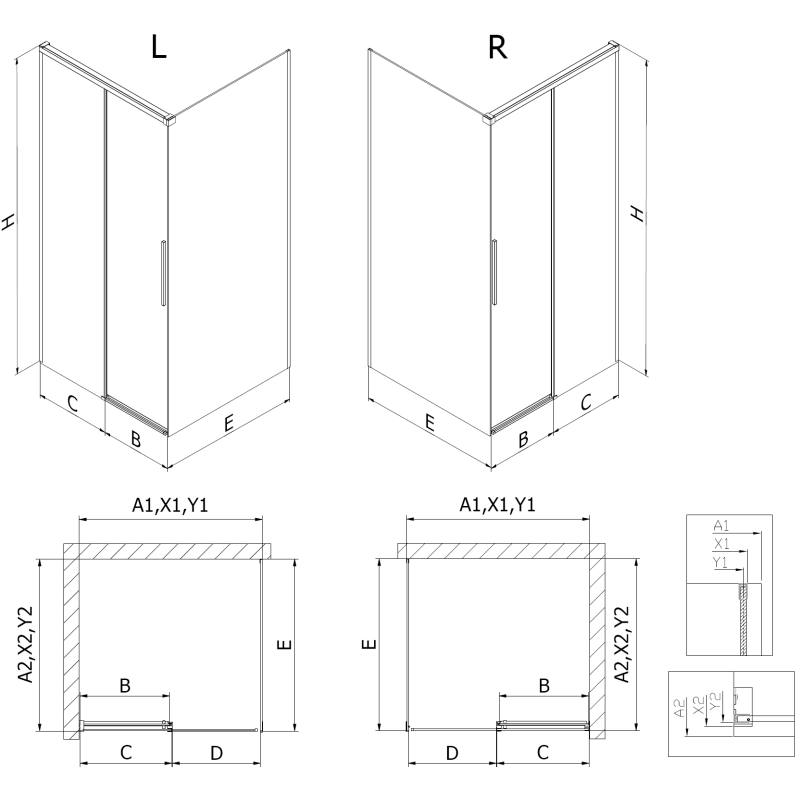 Mexen Rox cabina doccia scorrevole 125 x 110 cm, trasparente, oro - 8C2-125-110-50-00