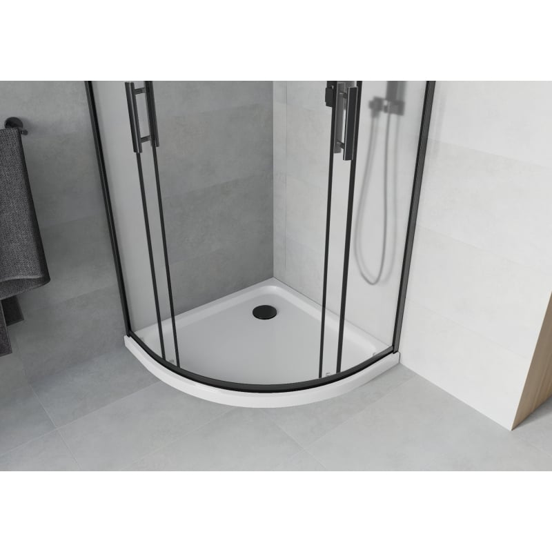 Mexen Rio semi-circular shower cabin 90 x 90 cm, frost, black + Flat tray, white - 863-090-090-70-30-4110B