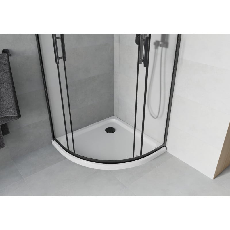 Mexen Rio kabina de duche semicircular 80 x 80 cm, fosco, preto + base de duche Flat, branco - 863-080-080-70-30-4110B