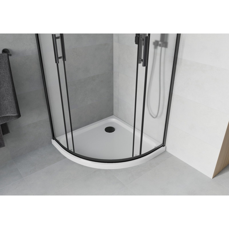 Mexen Rio polukružna tuš kabina 80 x 80 cm, mat, crna + ravna tuš kada, bijela - 863-080-080-70-30-4110B