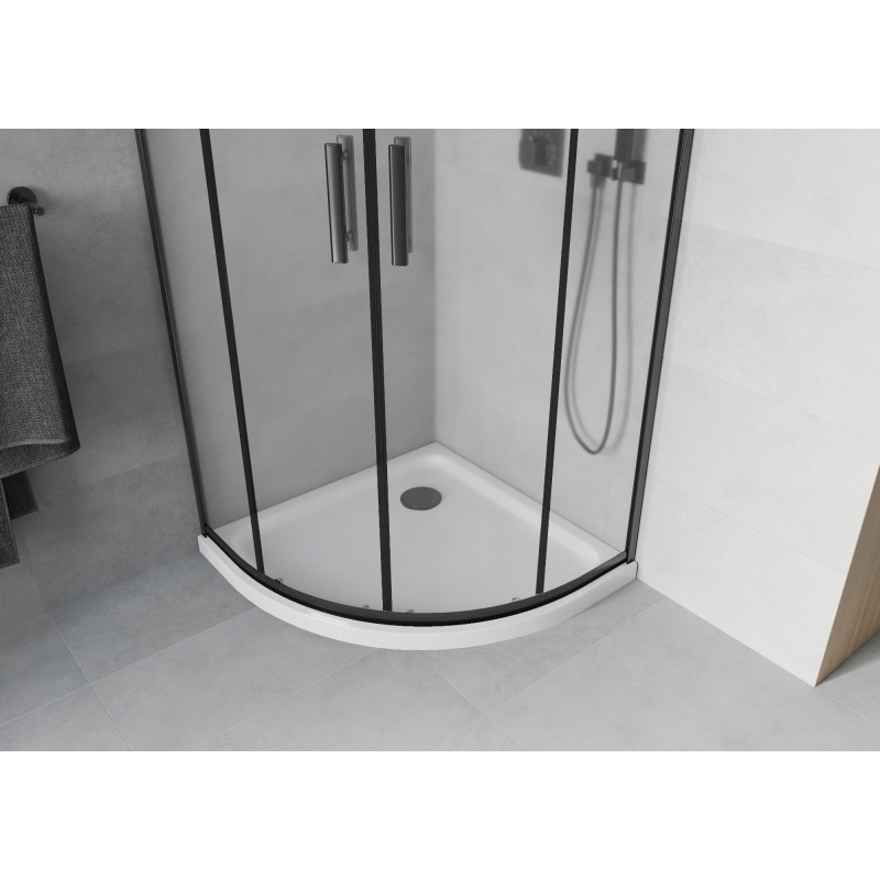 Mexen Rio polukružna tuš kabina 80 x 80 cm, mat, crna + ravna tuš kada, bijela - 863-080-080-70-30-4110B