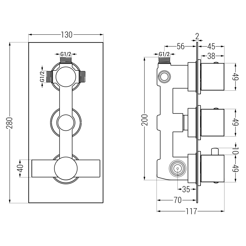 Mexen Cube DR02 concealed bath-shower set with 25 cm rain shower, black - 77503DR0225-70