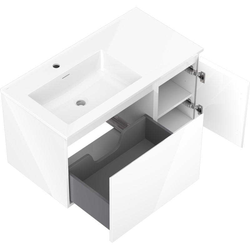 Mexen Orio badkamerkast 90 cm met wastafel Otis links, 1S, 1D, wit hoogglans - 91A13-09047-3-BBFF00-W18L00
