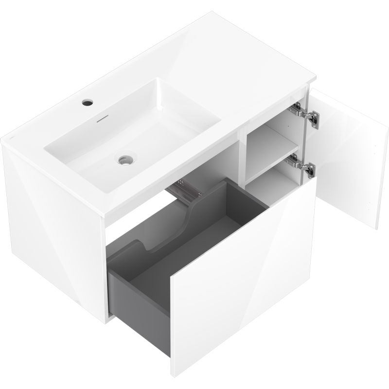 Mexen Orio mueble de baño de 90 cm con lavabo Otis izquierdo, 1S, 1D, blanco brillo - 91A13-09047-3-BBFF00-W18L00