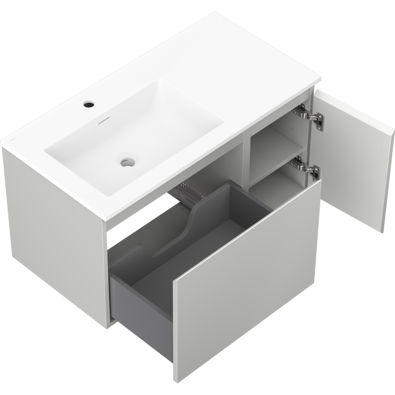 Mexen Orio meuble de salle de bain 90 cm avec lavabo Otis gauche, 1S, 1D, gris mat/blanc mat - 91A13-09047-3-BBFF62-W18L01