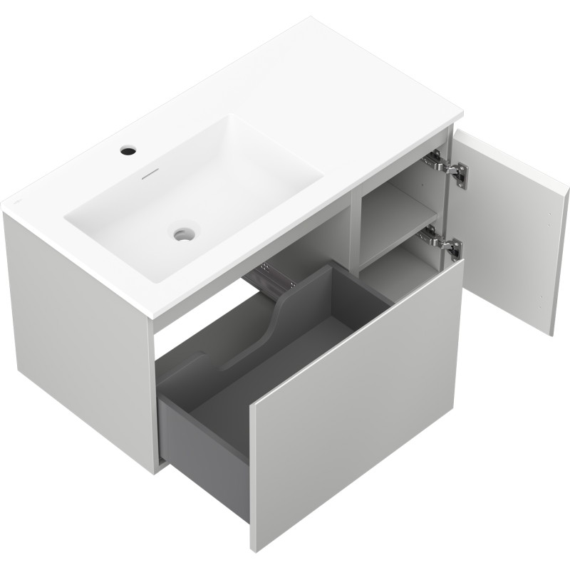 Mexen Orio meuble de salle de bain 90 cm avec lavabo Otis gauche, 1T, 1P, gris mat/blanc mat - 91A13-09047-3-BBFF62-W18L01