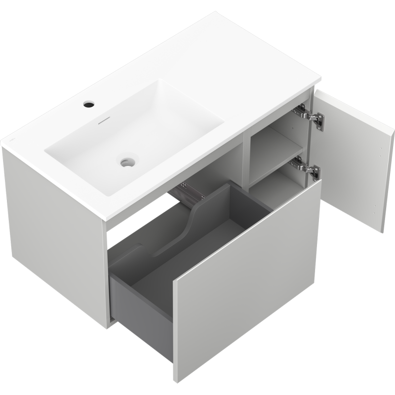 Mexen Orio mobile da bagno 90 cm con lavabo Otis sinistro, 1S, 1D, grigio opaco/bianco opaco - 91A13-09047-3-BBFF62-W18L01