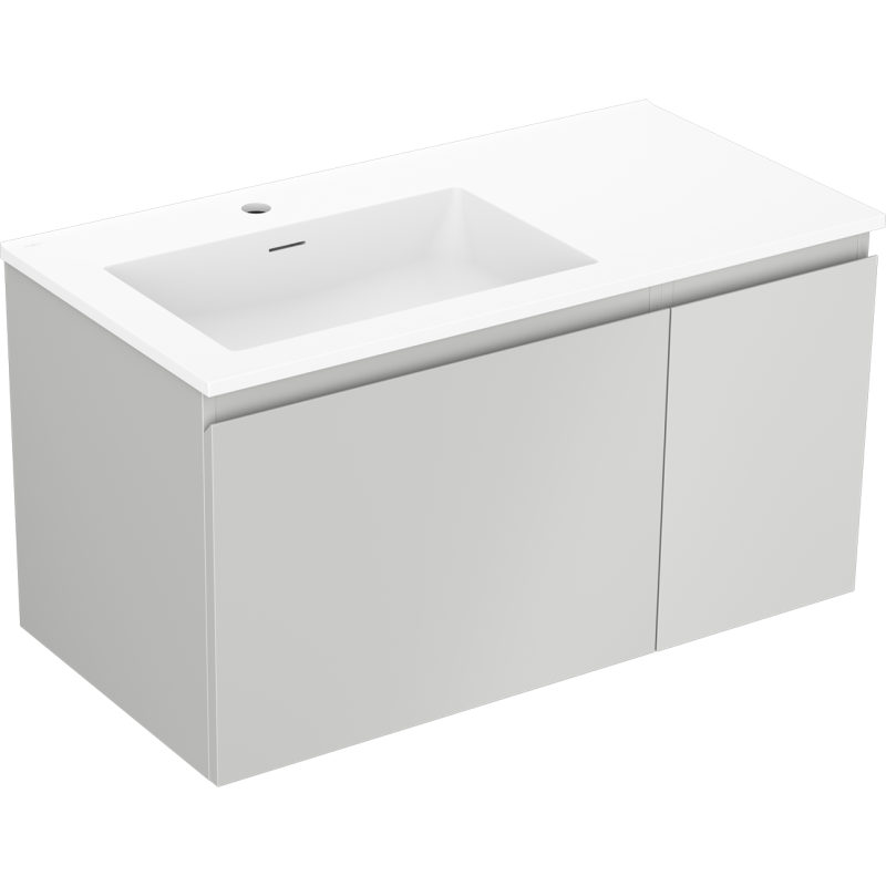 Mexen Orio armario de baño de 90 cm con lavabo Otis izquierdo, 1S, 1D, gris mate/blanco mate - 91A13-09047-3-BBFF62-W18L01
