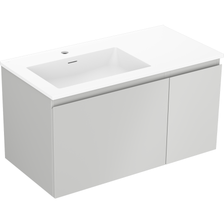 Mexen Orio Badezimmerunterschrank 90 cm mit linkem Waschbecken Otis, 1S, 1D, graumatt/weißmatt - 91A13-09047-3-BBFF62-W18L01