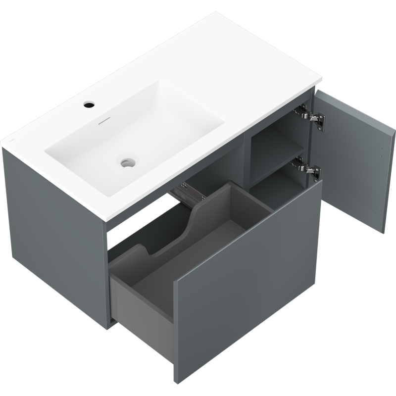 Mexen Orio armario de baño 90 cm con lavabo Otis izquierdo, 1S, 1D, grafito mate/blanco mate - 91A13-09047-3-BBFF66-W18L01