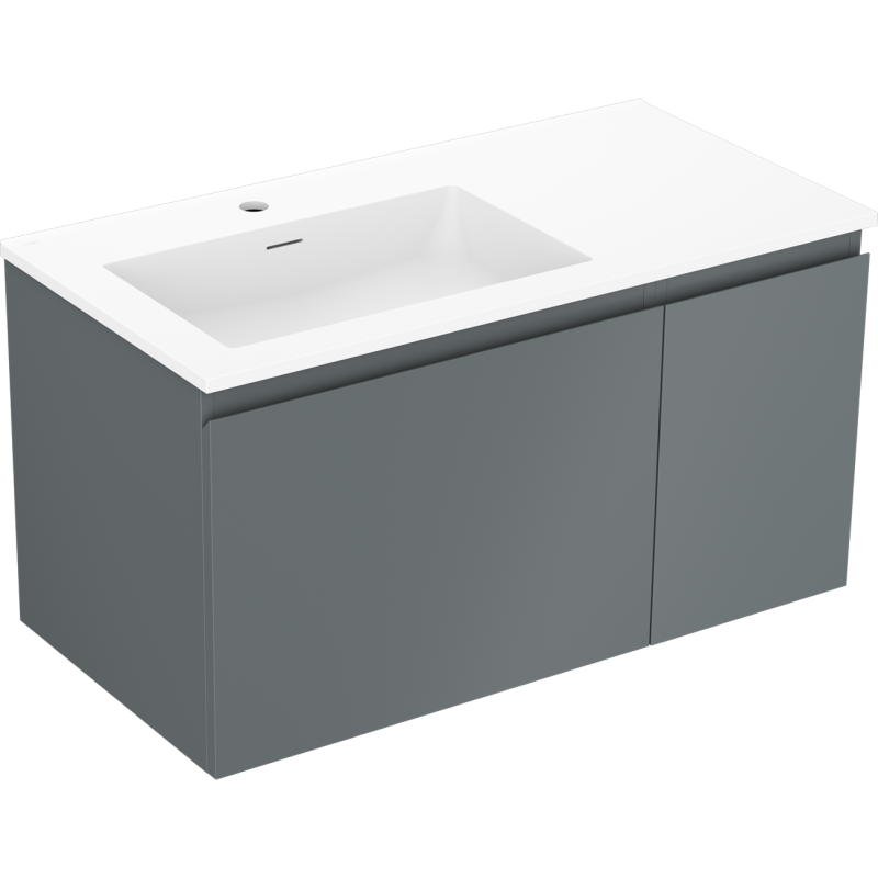 Mexen Orio bathroom cabinet 90 cm with left Otis sink, 1S, 1D, graphite matte/white matte - 91A13-09047-3-BBFF66-W18L01