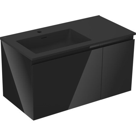 Mexen Orio meuble de salle de bain 90 cm avec lavabo Otis gauche, 1S, 1D, noir brillant/noir mat - 91A13-09047-3-BBFF70-W18L71