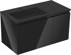 Mexen Orio mueble de baño 90 cm con lavabo Otis izquierdo, 1S, 1D, negro brillo/negro mate - 91A13-09047-3-BBFF70-W18L71
