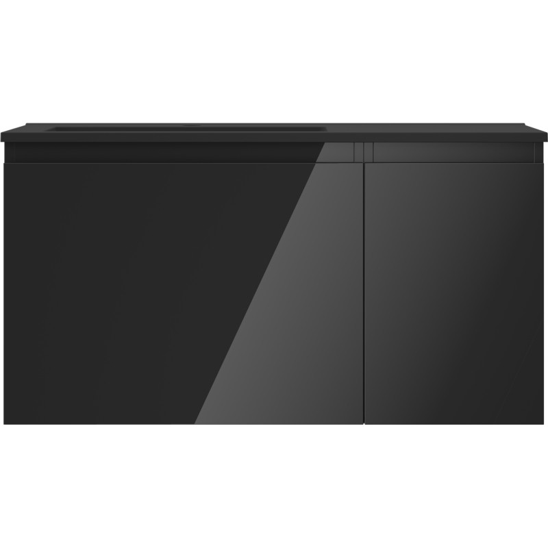 Mexen Orio mobiletto da bagno 90 cm con lavandino Otis sinistro, 1S, 1D, nero lucido/nero opaco - 91A13-09047-3-BBFF70-W18L71
