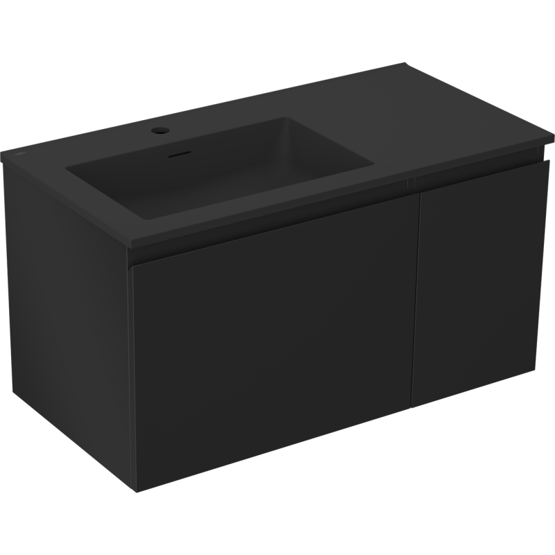 Mexen Orio meuble de salle de bain 90 cm avec lavabo Otis gauche, 1T, 1P, noir mat - 91A13-09047-3-BBFF71-W18L71