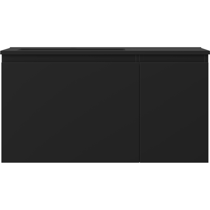 Mexen Orio Badezimmerunterschrank 90 cm mit linksseitigem Otis-Waschbecken, 1S, 1D, schwarz matt - 91A13-09047-3-BBFF71-W18L71