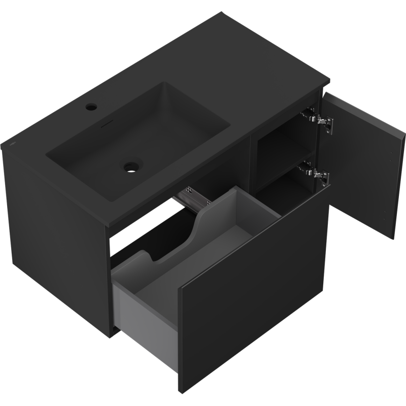Mexen Orio mueble de baño de 90 cm con lavabo Otis izquierdo, 1S, 1D, negro mate - 91A13-09047-3-BBFF71-W18L71