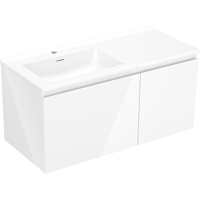 Mexen Orio armoire de salle de bains 100 cm avec lavabo Otis gauche, 1S, 1D, blanc brillant - 91A13-10047-3-BBFF00-W18L00