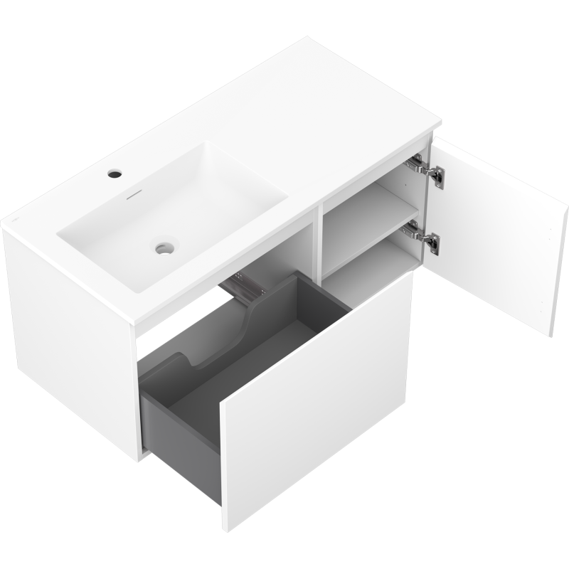 Mexen Orio bathroom cabinet 100 cm with Otis left sink, 1S, 1D, white matt - 91A13-10047-3-BBFF01-W18L01