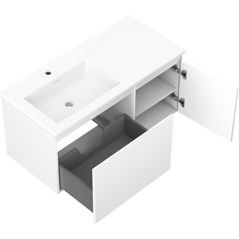 Mexen Orio gabinete de baño de 100 cm con lavabo Otis izquierdo, 1S, 1D, blanco mate - 91A13-10047-3-BBFF01-W18L01