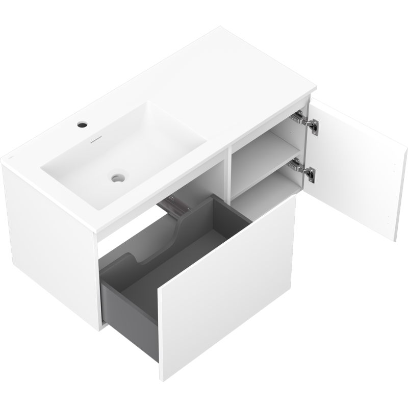 Mexen Orio mobile da bagno 100 cm con lavabo Otis sinistro, 1S, 1D, bianco opaco - 91A13-10047-3-BBFF01-W18L01