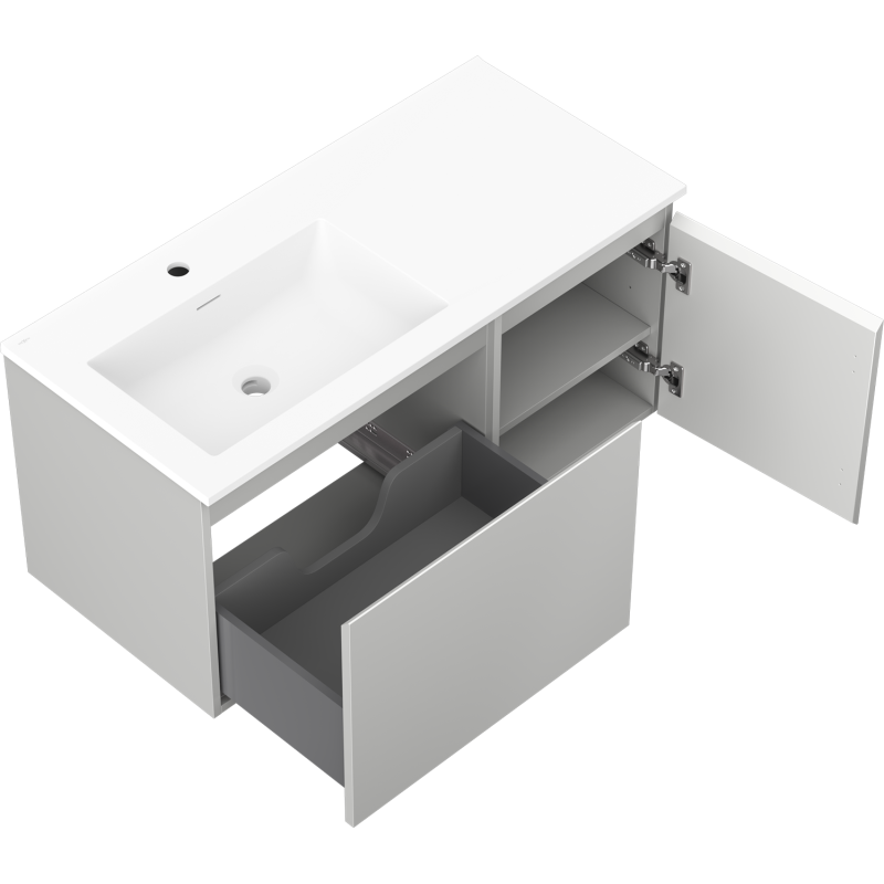 Mexen Orio armoire de salle de bain 100 cm avec lavabo Otis gauche, 1S, 1D, gris mat/blanc mat - 91A13-10047-3-BBFF62-W18L01