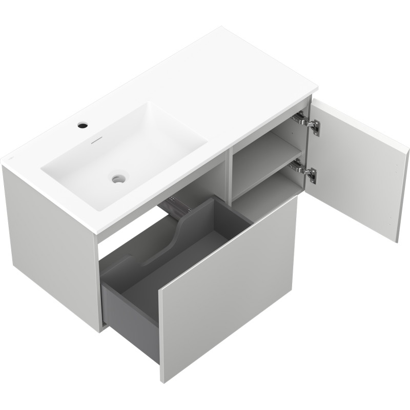 Mexen Orio badkamerkast 100 cm met wasbak Otis links, 1S, 1D, grijs mat/wit mat - 91A13-10047-3-BBFF62-W18L01