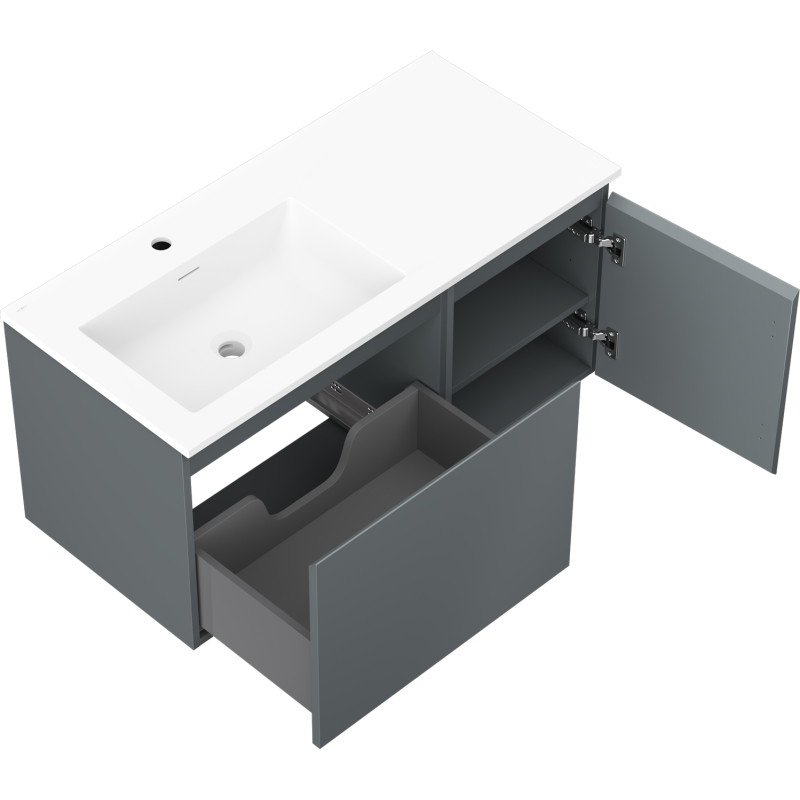 Mexen Orio armoire de salle de bain 100 cm avec lavabo Otis gauche, 1S, 1D, graphite mat/blanc mat - 91A13-10047-3-BBFF66-W18L01