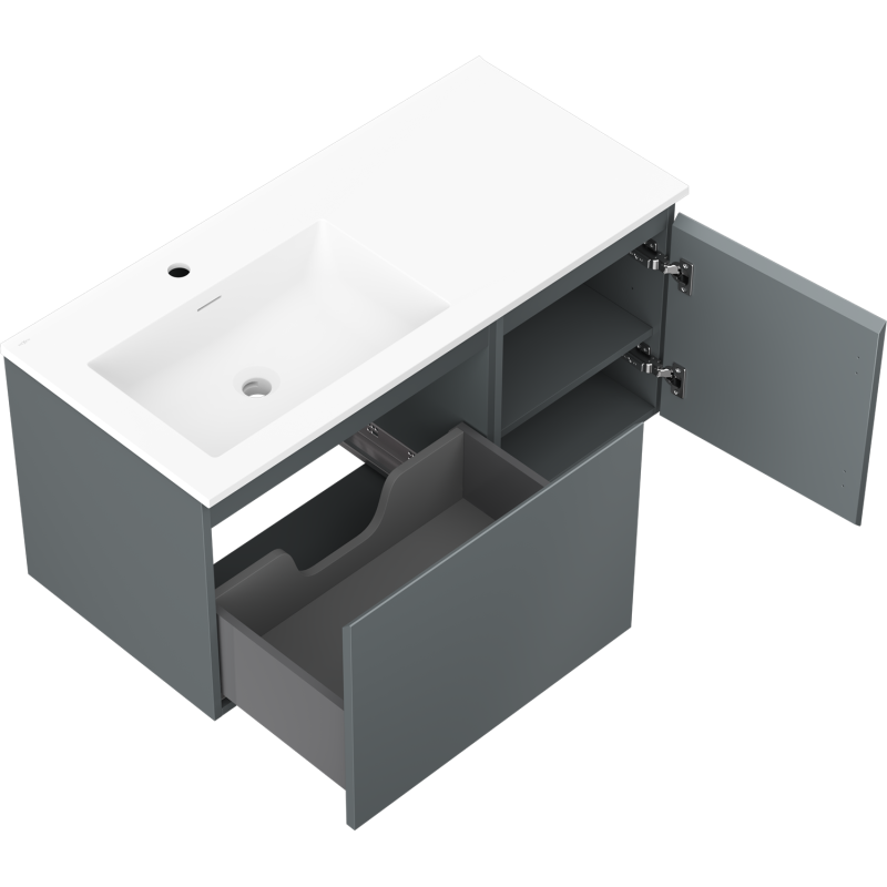 Mexen Orio mobile da bagno 100 cm con lavabo Otis sinistro, 1S, 1D, grafite opaco/bianco opaco - 91A13-10047-3-BBFF66-W18L01