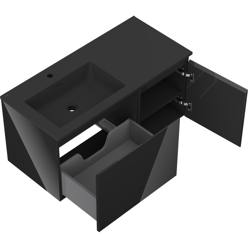 Mexen Orio mobile bagno 100 cm con lavabo Otis sinistro, 1S, 1A, nero lucido/nero opaco - 91A13-10047-3-BBFF70-W18L71