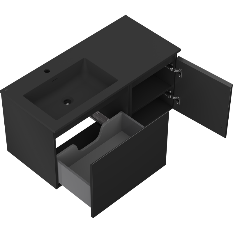 Mexen Orio mueble de baño de 100 cm con lavabo Otis izquierdo, 1S, 1D, negro mate - 91A13-10047-3-BBFF71-W18L71