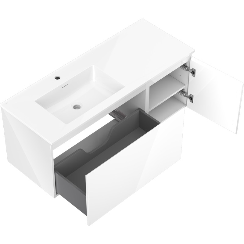 Mexen Orio armoire de salle de bains 120 cm avec lavabo Otis à gauche, 1S, 1D, blanc brillant - 91A13-12047-3-BBFF00-W18L00