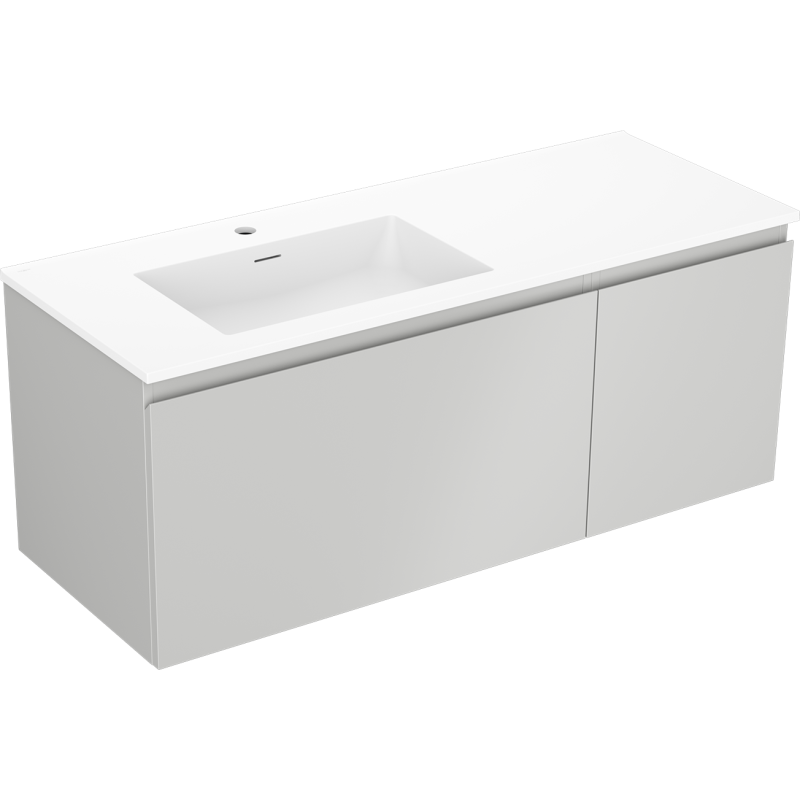 Mexen Orio Badezimmerschrank 120 cm mit Otis Waschbecken links, 1S, 1D, grau matt/weiß matt - 91A13-12047-3-BBFF62-W18L01